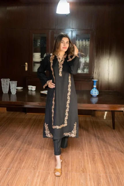 Fabric: Dhanak- Black Embroidery