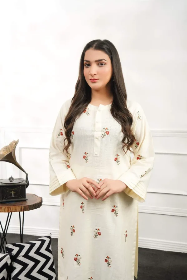 Fabric: Slub Khaddar-White Embroidery - Image 4