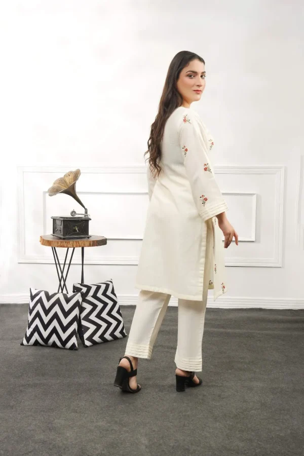 Fabric: Slub Khaddar-White Embroidery - Image 2