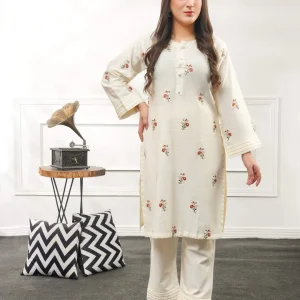 Fabric: Slub Khaddar-White Embroidery