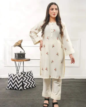 Fabric: Slub Khaddar-White Embroidery