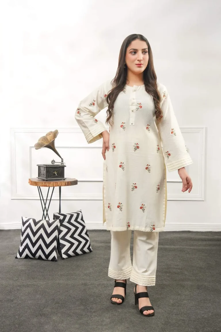 Slub Khaddar-White Embroidery