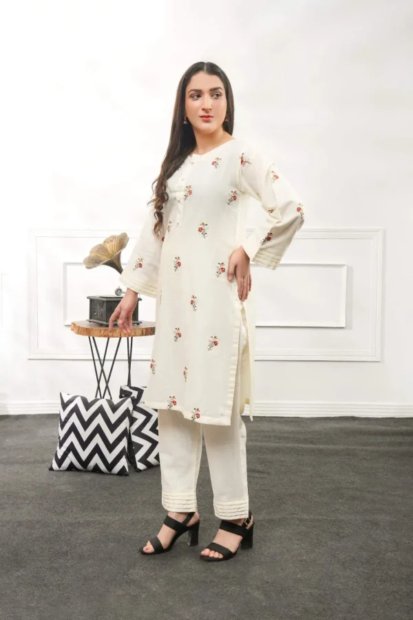 Fabric: Slub Khaddar-White Embroidery - Image 3