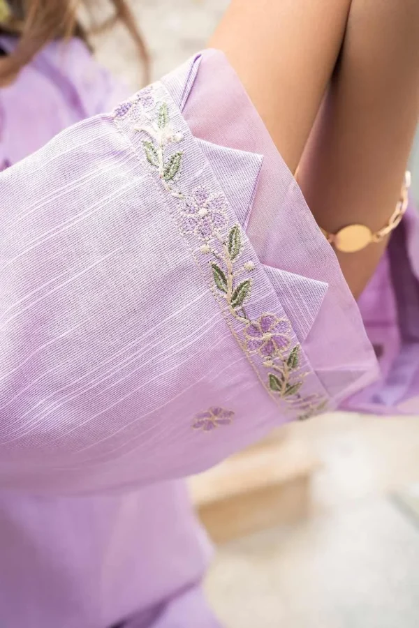 Fabric: Slub Khaddar- Purple Embroidery - Image 3