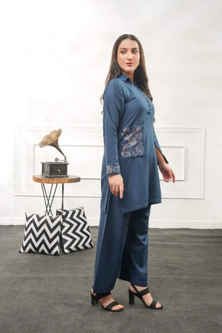 Slub Khaddar-Blue Cord-Set
