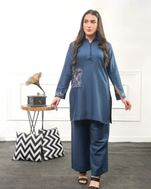 Fabric: Slub Khaddar-Blue Cord-Set