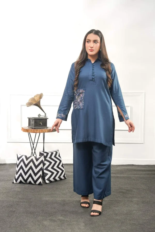 Fabric: Slub Khaddar-Blue Cord-Set