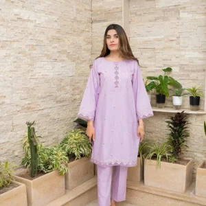 Fabric: Slub Khaddar- Purple Embroidery
