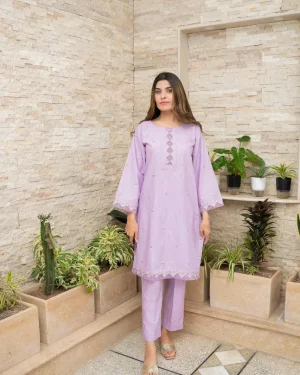 Fabric: Slub Khaddar- Purple Embroidery