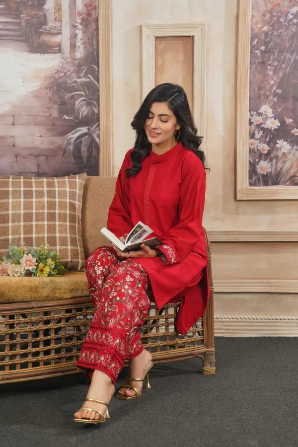 Fabric: Dhanak-Red Embroidery - Image 6