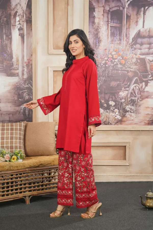 Fabric: Dhanak-Red Embroidery - Image 4