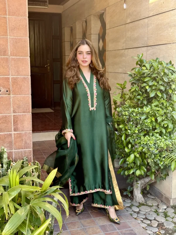 3-Piece Pure Sheesha Silk Suit - Green - Image 4