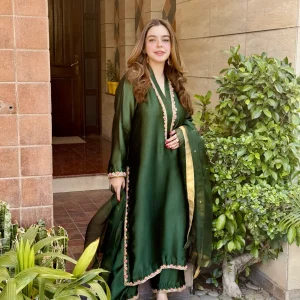 3-Piece Pure Sheesha Silk Suit - Green