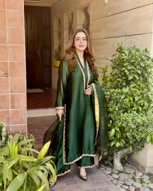 3-Piece Pure Sheesha Silk Suit - Green