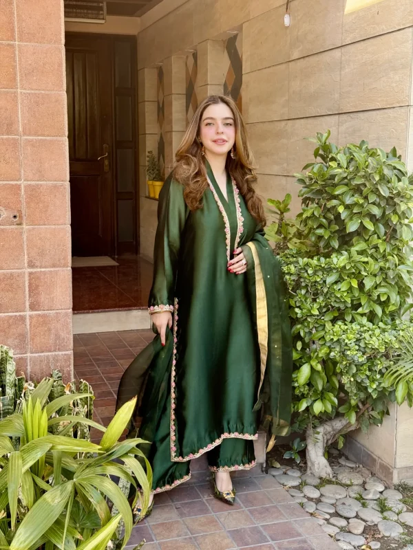 3-Piece Pure Sheesha Silk Suit - Green