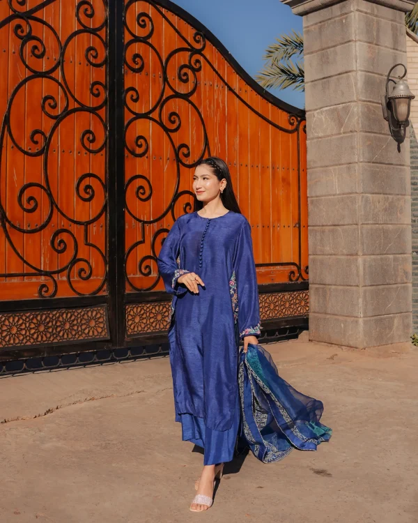 3-Piece Korean Raw Silk Suit (Blue Side Work) - Image 4