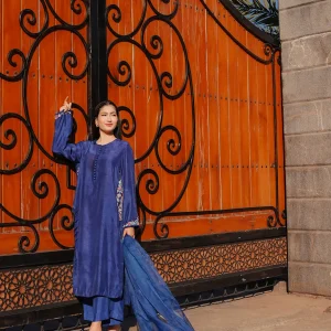 3-Piece Korean Raw Silk Suit (Blue Side Work)