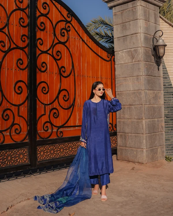 3-Piece Korean Raw Silk Suit (Blue Side Work) - Image 2