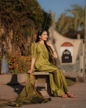 3-Piece Korean Raw Silk Suit (Green Suit)