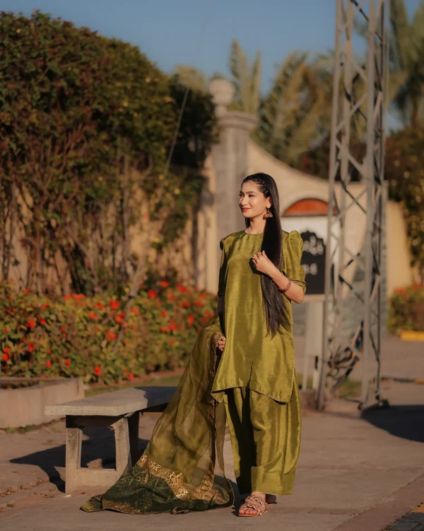 3-Piece Korean Raw Silk Suit (Green Suit) - Image 2