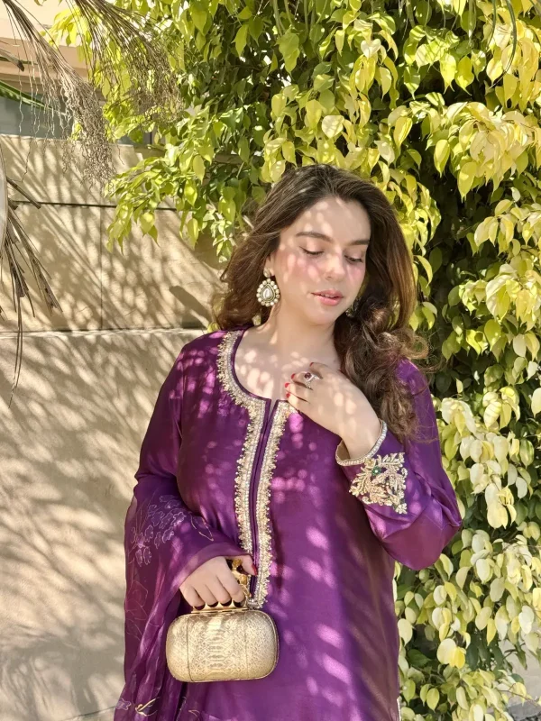 3-Piece Pure Sheesha Silk Suit - PURPLE - Image 5