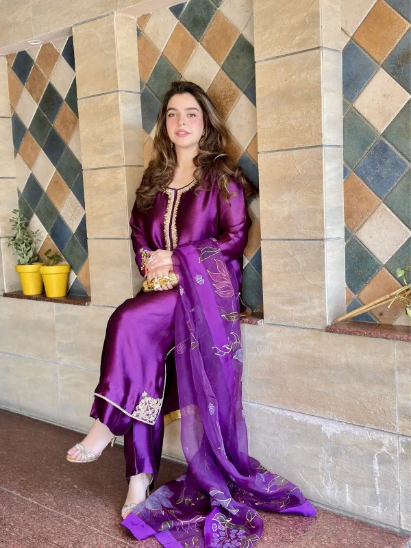 3-Piece Pure Sheesha Silk Suit - PURPLE - Image 2