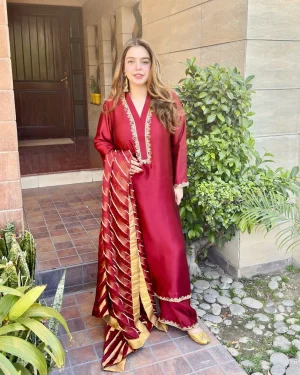 3-Piece Pure Sheesha Silk Suit - Maroon