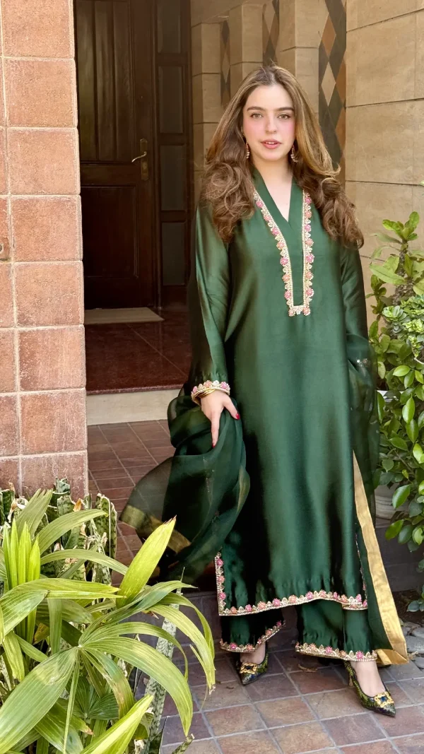 3-Piece Pure Sheesha Silk Suit - Green - Image 3