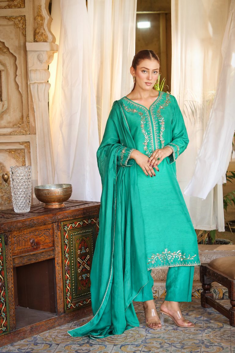 3-Piece Premium Korean Silk Suit (Green)