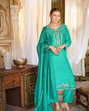 3-Piece Premium Korean Silk Suit (Green)