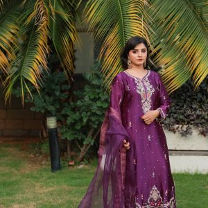 3-Piece Premium Sheesha Silk Suit (Purple-01)
