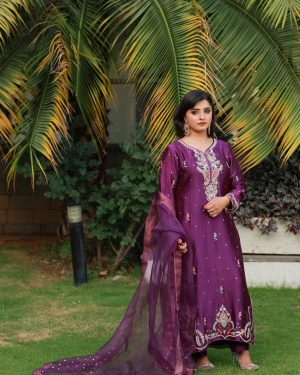 3-Piece Premium Sheesha Silk Suit (Purple-01)