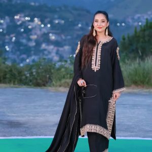 3-Piece Korean Raw Silk Suit (Black)