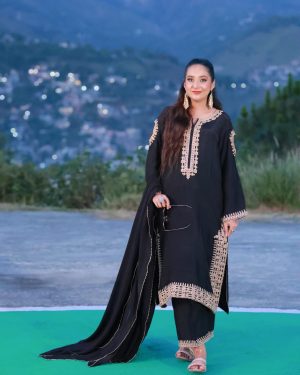 3-Piece Korean Raw Silk Suit (Black)