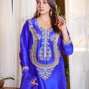 3-Piece 80 Gram Pure Raw Silk (Blue-Short)