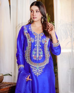 3-Piece 80 Gram Pure Raw Silk (Blue-Short)