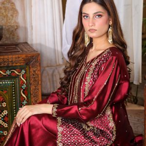 2-Piece Pure Sheesha Silk Suit (Maroon)