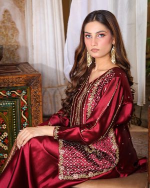 2-Piece Pure Sheesha Silk Suit (Maroon)