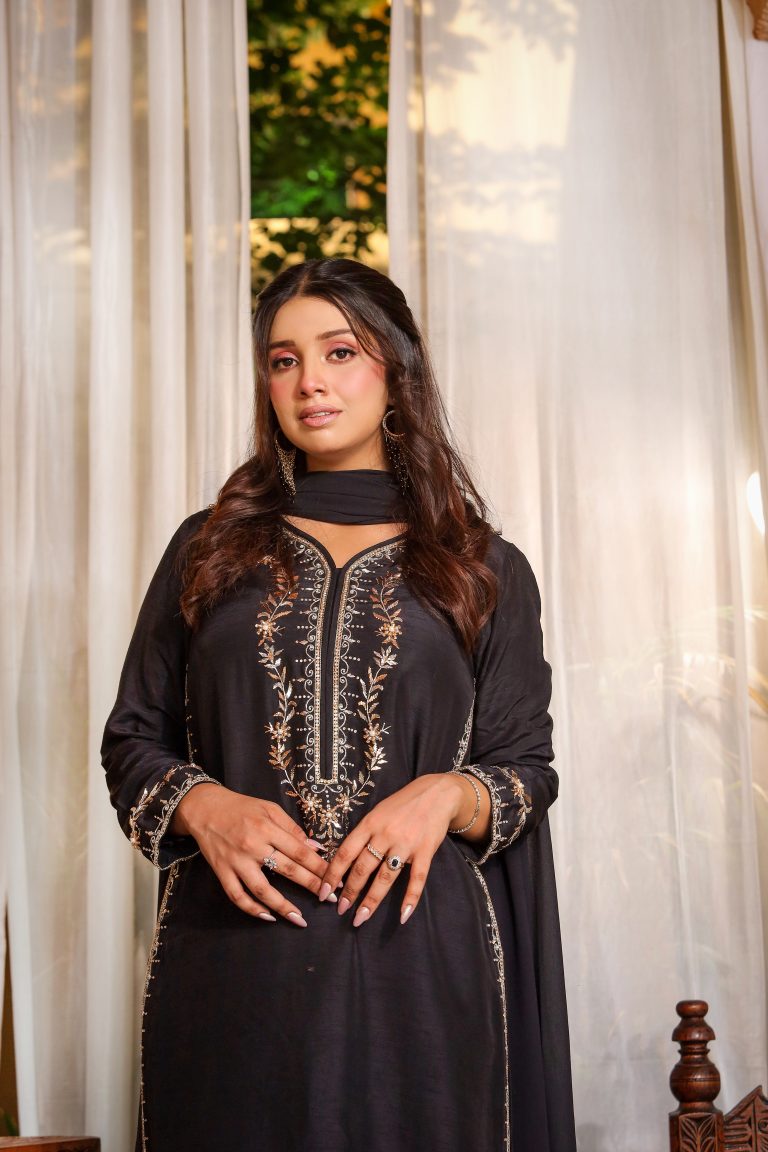 3-Piece Premium Korean Silk Suit (Black)