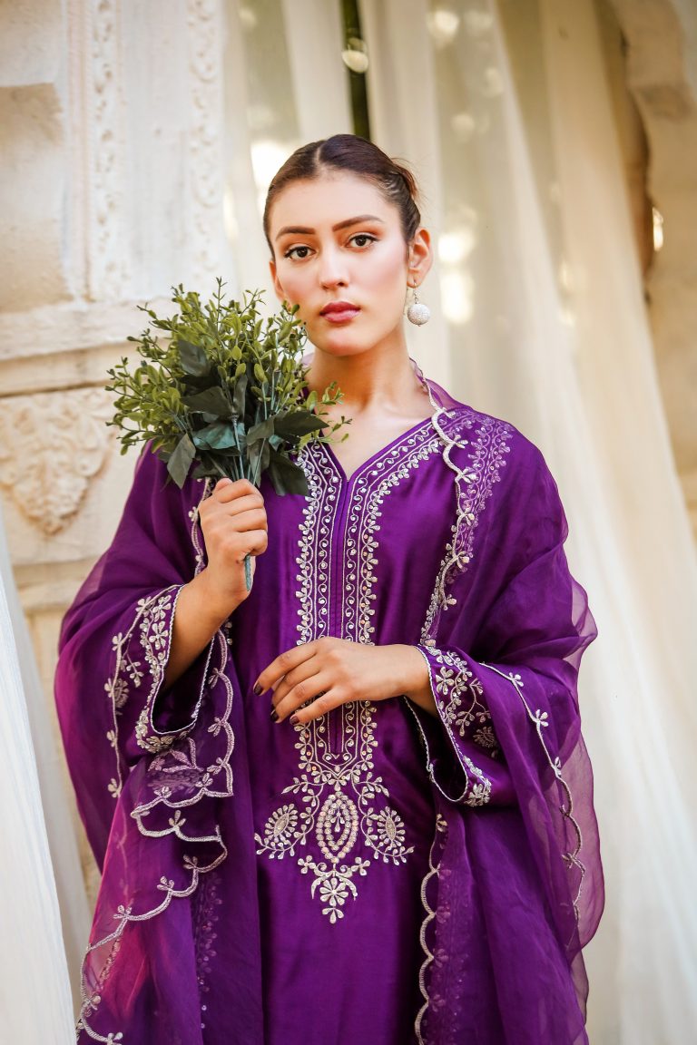 3-Piece Premium Sheesha Silk Suit (Purple)