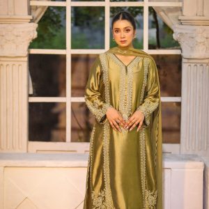 3-Piece Premium Sheesha Silk Suit (Golden)