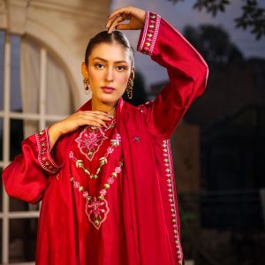 3-Piece Pure Sheesha Silk (Red Embroidery)