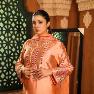 3-Piece Pure Sheesha Silk Suit (Peach)