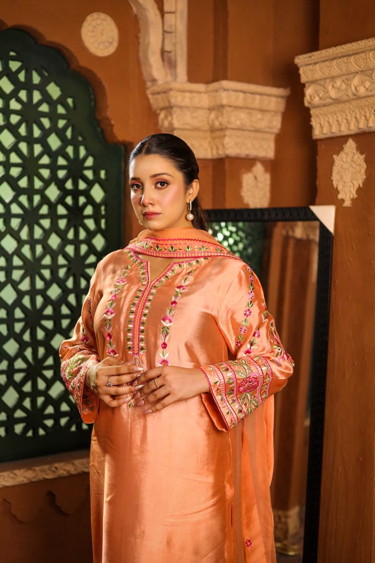 3-Piece Pure Sheesha Silk Suit (Peach)