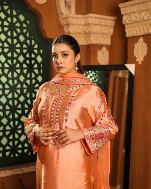 3-Piece Pure Sheesha Silk Suit (Peach)
